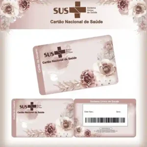 Cartão do SUS digital personalizado Floral Rosé para imprimir com arte frente e verso em PNG e PDF