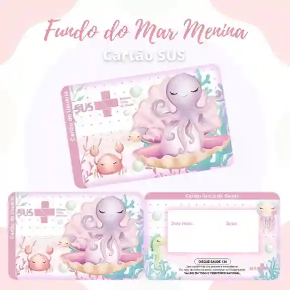 Cartão do SUS digital personalizado Fundo do Mar para imprimir com arte frente e verso em PNG e PDF