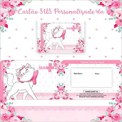 Cartão do SUS digital personalizado Gata Marie para imprimir com arte frente e verso em PNG e PDF