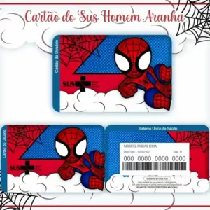 Cartão do SUS digital personalizado Homem-Aranha para imprimir com arte frente e verso em PNG e PDF