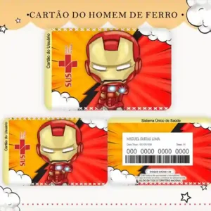 Cartão do SUS digital personalizado Homem de Ferro para imprimir com arte frente e verso em PNG e PDF