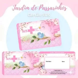 Cartão do SUS digital personalizado Jardim de Pássaros para imprimir com arte frente e verso em PNG e PDF