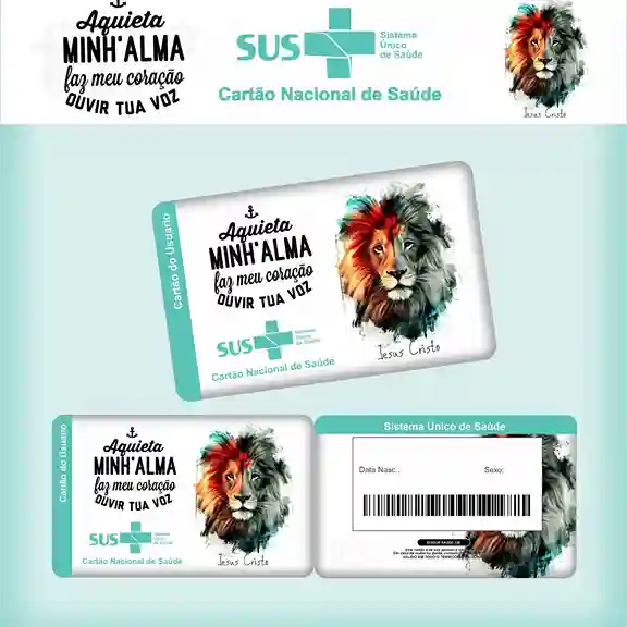 Cartão do SUS digital personalizado Leão de Judá para imprimir com arte frente e verso em PNG e PDF