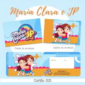 Cartão do SUS digital personalizado Maria Clara e JP para imprimir com arte frente e verso em PNG e PDF