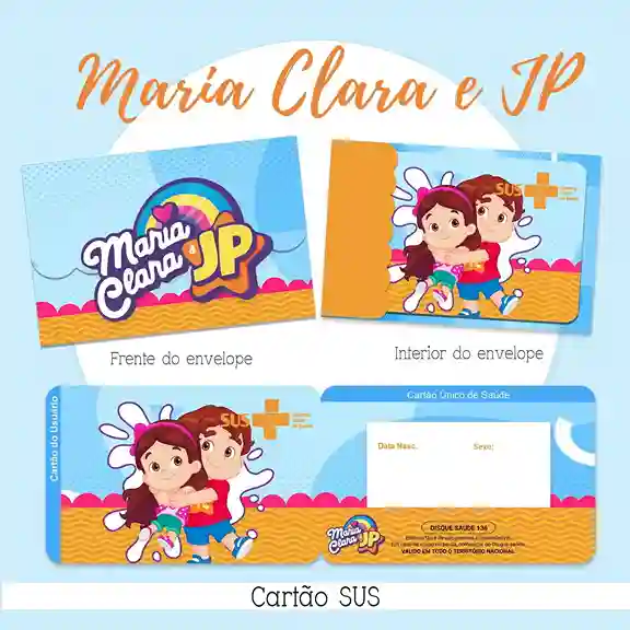 Cartão do SUS digital personalizado Maria Clara e JP para imprimir com arte frente e verso em PNG e PDF