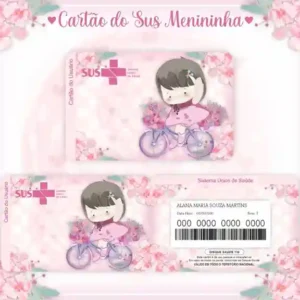 Cartão do SUS digital personalizado Menina Bicicleta para imprimir com arte frente e verso em PNG e PDF