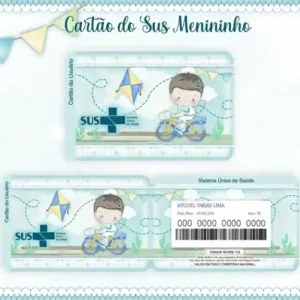 Cartão do SUS digital personalizado Menininho Bicicleta para imprimir com arte frente e verso em PNG e PDF
