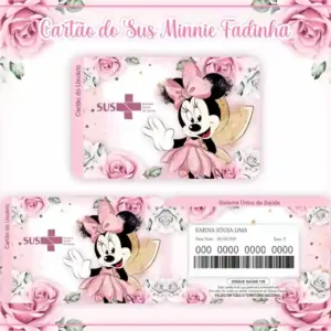 Cartão do SUS digital personalizado Minnie Fada para imprimir com arte frente e verso em PNG e PDF