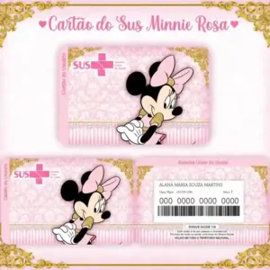 Cartão do SUS digital personalizado Minnie Rosa para imprimir com arte frente e verso em PNG e PDF