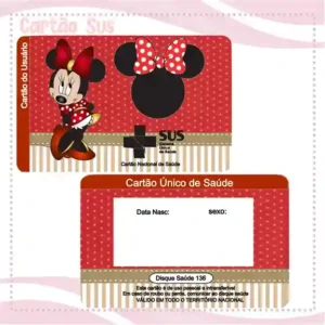 Cartão do SUS digital personalizado Minnie Vermelha para imprimir com arte frente e verso em PNG e PDF