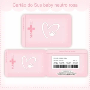 Cartão do SUS digital personalizado Moana Neutro Rosa para imprimir com arte frente e verso em PNG e PDF