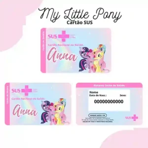 Cartão do SUS digital personalizado My Little Pony para imprimir com arte frente e verso em PNG e PDF