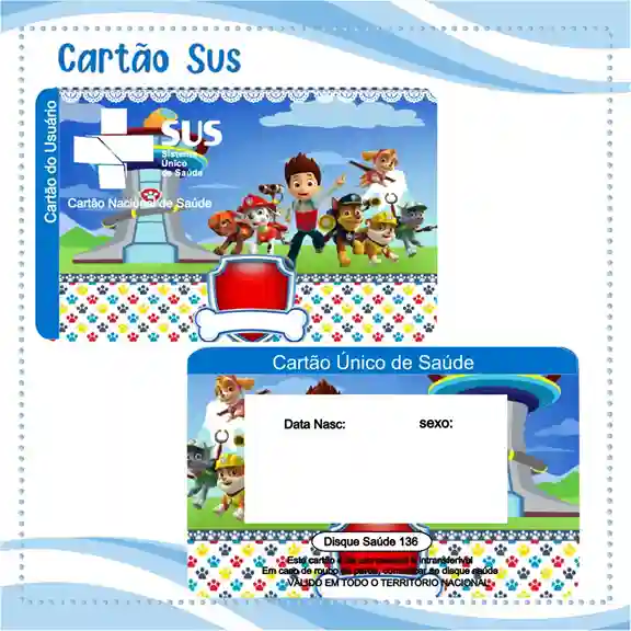 Cartão do SUS Patrulha Canina Imprimir