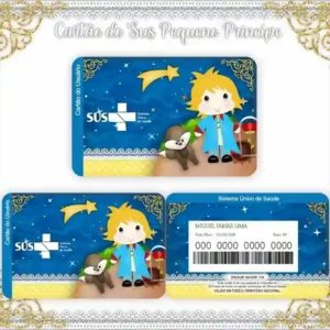 Cartão do SUS digital personalizado Pequeno Príncipe para imprimir com arte frente e verso em PNG e PDF
