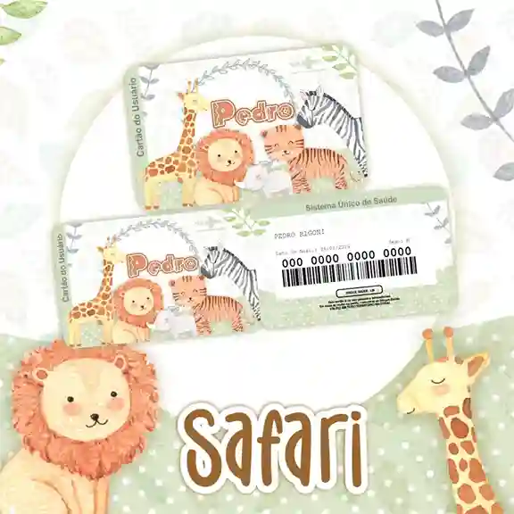 Cartão do SUS digital personalizado Safari para imprimir com arte frente e verso em PNG e PDF