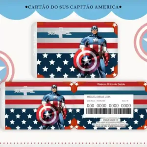 Cartão do SUS digital personalizado Capitão América para imprimir com arte frente e verso em PNG e PDF