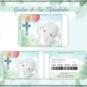 Cartão do SUS digital personalizado Elefantinho para imprimir com arte frente e verso em PNG e PDF