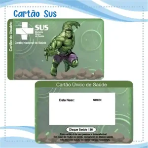 Cartão do SUS digital personalizado Hulk para imprimir com arte frente e verso em PNG e PDF