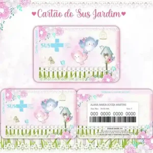 Cartão do SUS digital personalizado Jardim de Passaros para imprimir com arte frente e verso em PNG e PDF