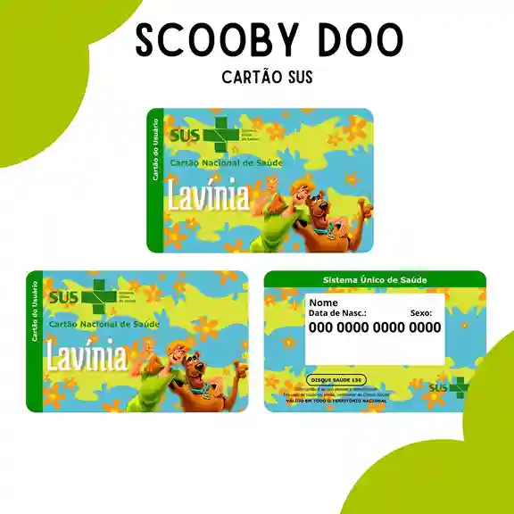Cartão do SUS digital personalizado Scooby-Doo para imprimir com arte frente e verso em PNG e PDF