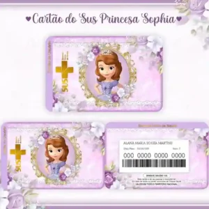 Cartão do SUS digital personalizado Princesa Sofia para imprimir com arte frente e verso em PNG e PDF