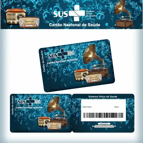 Cartão do SUS digital personalizado Rádio Antigo para imprimir com arte frente e verso em PNG e PDF