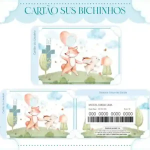 Cartão do SUS digital personalizado Raposa e Coelho para imprimir com arte frente e verso em PNG e PDF