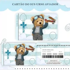 Cartão do SUS digital personalizado Urso Aviador para imprimir com arte frente e verso em PNG e PDF