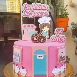 Arquivo de corte para decoração topo de bolo no tema Confeitaria Rosa no formato Studio para Silhouette em alta resolução.
