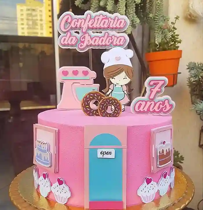 Arquivo de corte para decoração topo de bolo no tema Confeitaria Rosa no formato Studio para Silhouette em alta resolução.