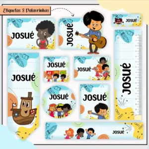 Kit de etiquetas escolares no tema 3 Palavrinhas nos formatos Studio, PNG e PDF em alta resolução para cadernos.