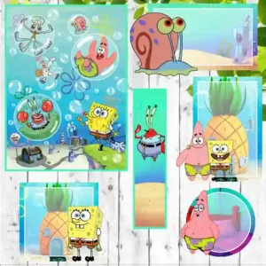 Etiqueta escolar Bob Esponja para editar em adesivo para caderno e lápis para imprimir e organizar