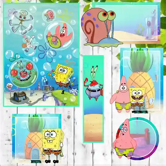 Etiqueta escolar Bob Esponja para editar em adesivo para caderno e lápis para imprimir e organizar