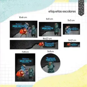 Etiqueta escolar Caçadores de Trolls para imprimir em adesivo para caderno e lápis para editar e organizar