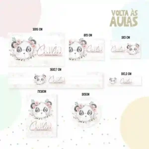 Etiqueta escolar digital Panda em adesivo para caderno e lápis para editar e imprimir em Studio e PNG