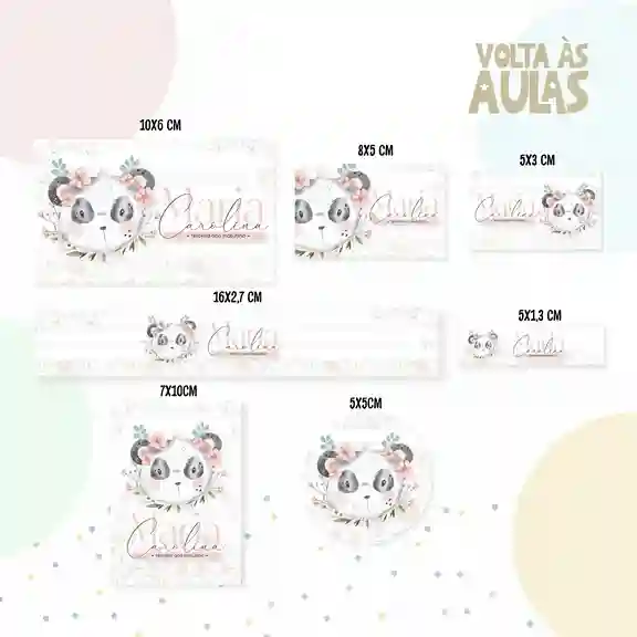 Etiqueta escolar digital Panda em adesivo para caderno e lápis para editar e imprimir em Studio e PNG