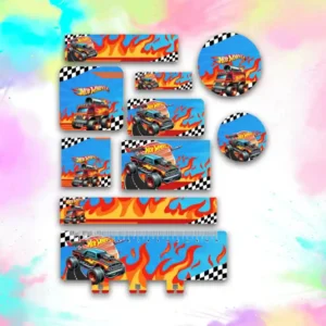Kit de etiquetas escolares para imprimir no tema Hot Wheels no formato PDF em alta resolução para cadernos e livros.