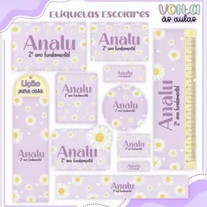 Etiqueta Escolar Margaridas Studio, Png e Pdf