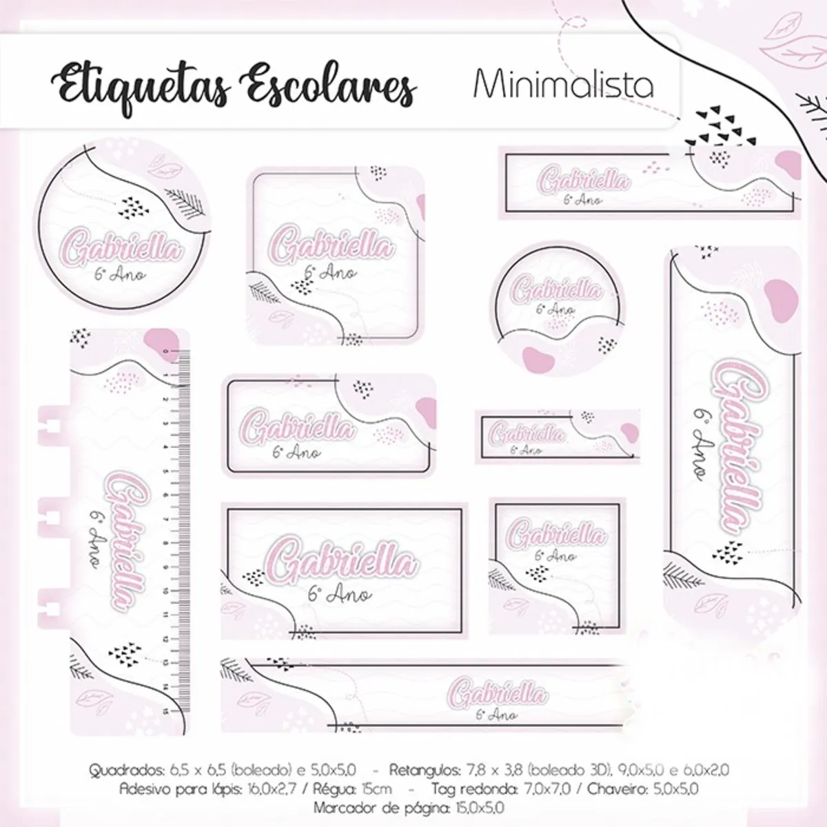 Etiqueta Escolar Minimalista Studio, Png e Pdf