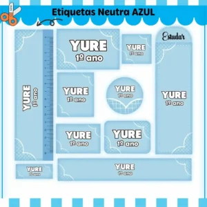 Etiqueta Escolar Neutro Azul Studio, Png e Pdf