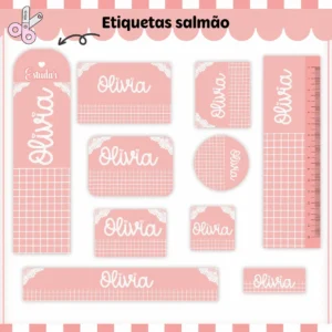 Etiqueta Escolar Neutro Salmão Studio, Png e Pdf