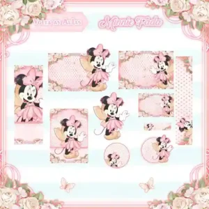 Etiqueta escolar personalizada Minnie Fada em adesivo para caderno e lápis para imprimir e editar