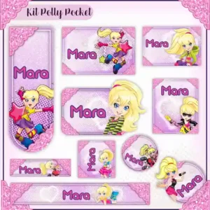 Etiqueta escolar personalizada Polly Pocket em adesivo para caderno e lápis para imprimir e editar