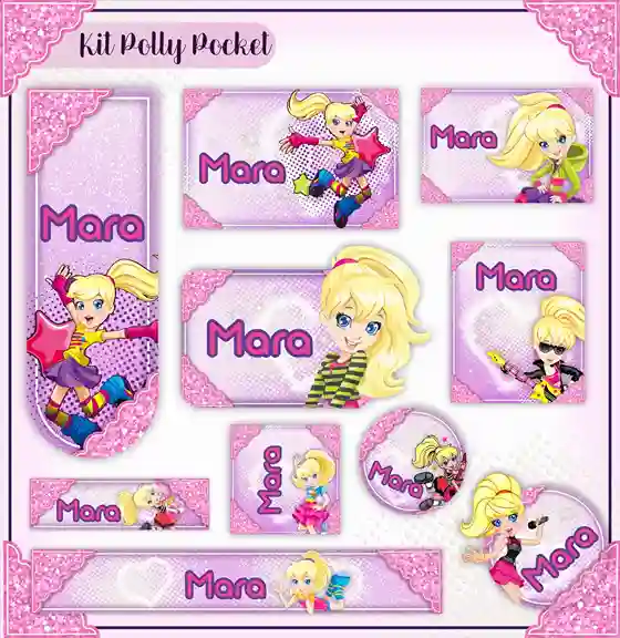 Etiqueta escolar personalizada Polly Pocket em adesivo para caderno e lápis para imprimir e editar