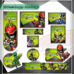 Kit de etiqueta escolar personalizada no tema Power Rangers em alta resolução para cadernos, livros e materiais.