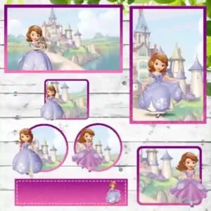 Etiqueta escolar personalizada Princesa Sofia em adesivo para caderno e lápis para imprimir e editar