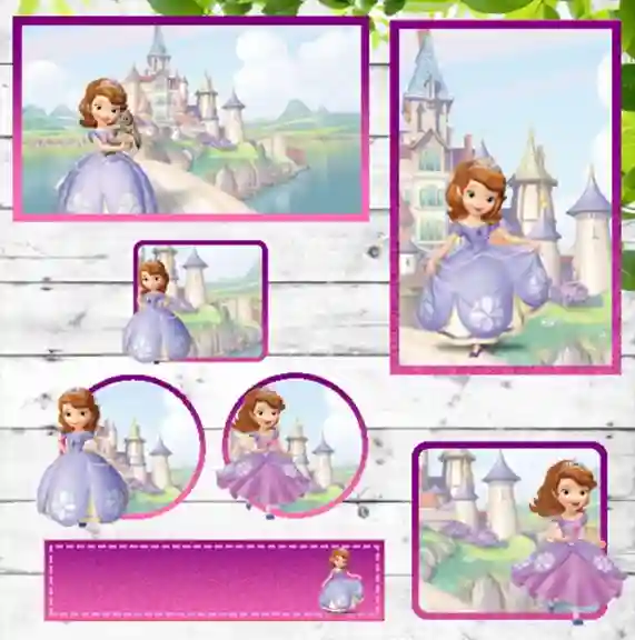 Etiqueta escolar personalizada Princesa Sofia em adesivo para caderno e lápis para imprimir e editar