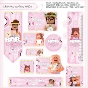 Etiqueta escolar personalizada Roblox Menina em adesivo para caderno e lápis para imprimir e editar
