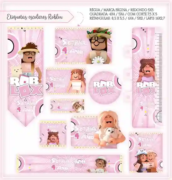 Etiqueta escolar personalizada Roblox Menina em adesivo para caderno e lápis para imprimir e editar