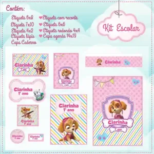 Etiqueta escolar personalizada Skye e Everest em adesivo para caderno e lápis para imprimir e editar